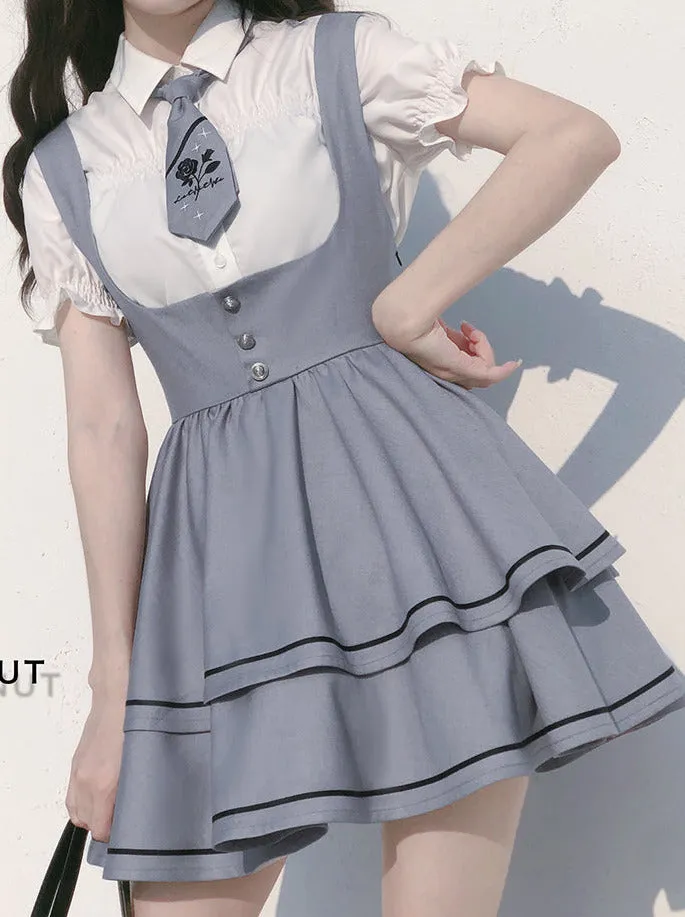 Puff Skirt Tutu Shirt Set Berry   Tie Cake Wild Sleeve Shirt Sleeve Suspender Long