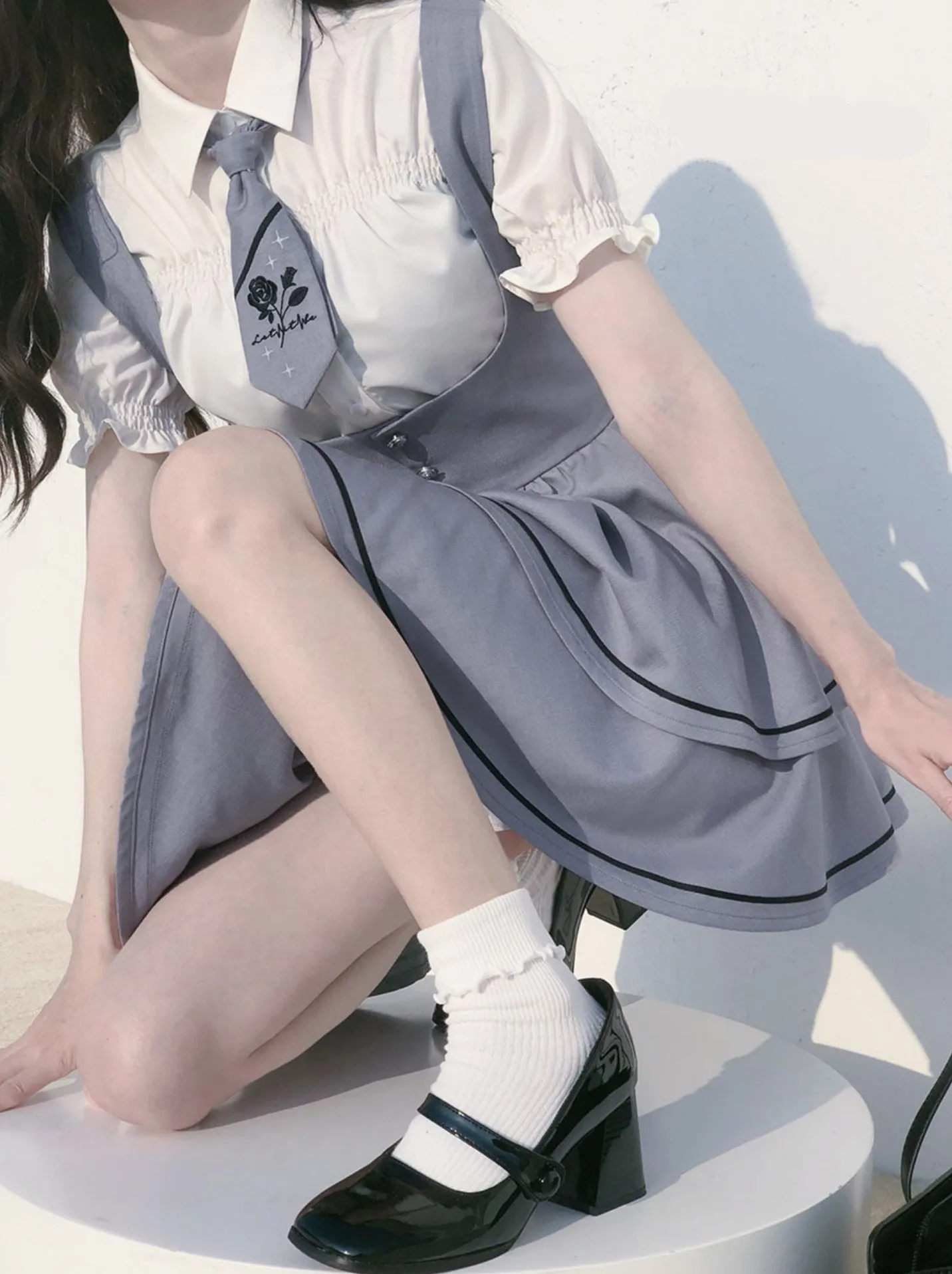 Puff Skirt Tutu Shirt Set Berry   Tie Cake Wild Sleeve Shirt Sleeve Suspender Long