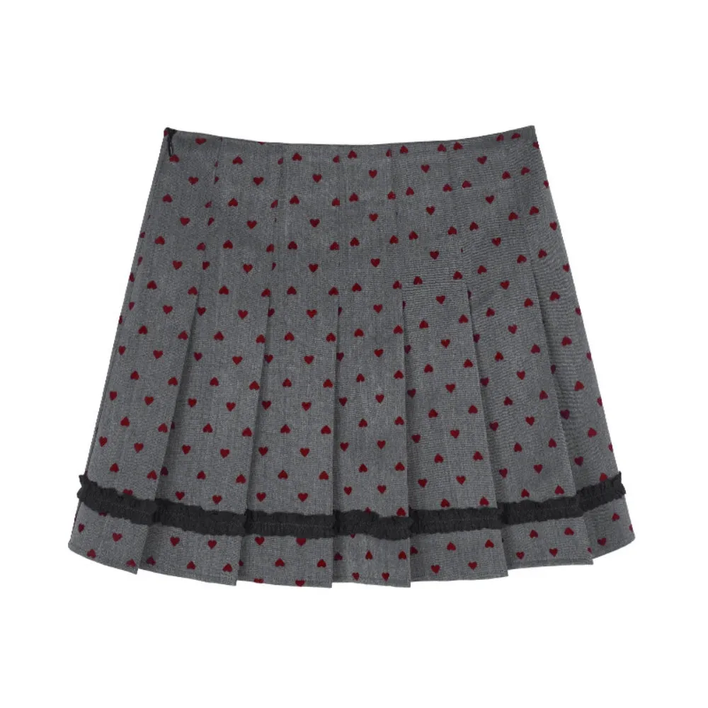 Red Flocked Pleated Skirt