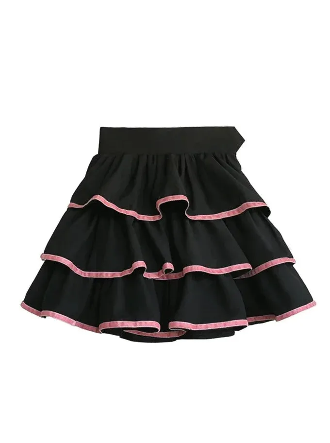 Sailor Flared   Skirt Waist Puff Ribbon Cake Top   Sleeve Neck