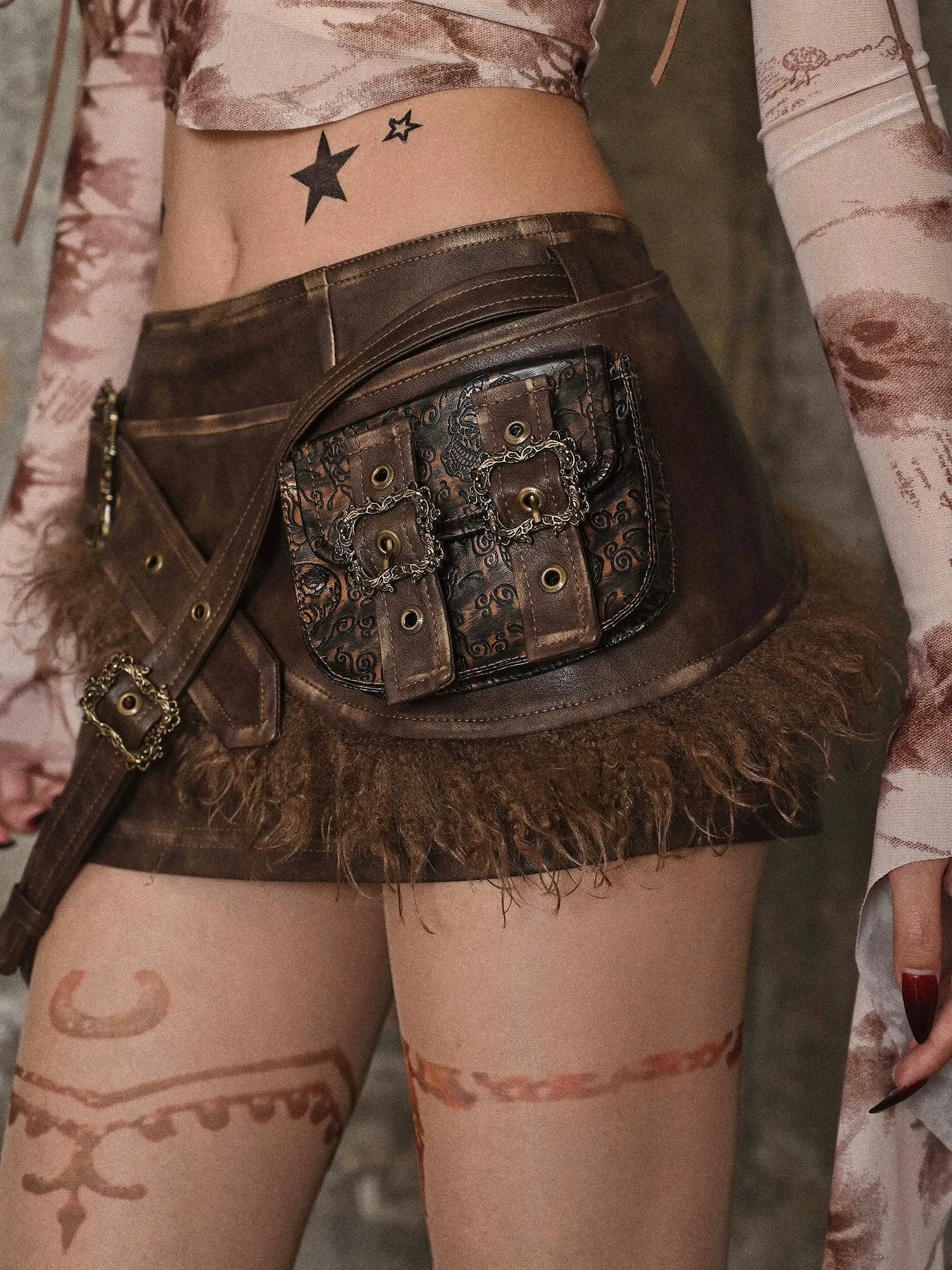 Short Skirt Retro Belt Pocket Osh