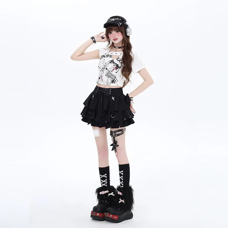 Summer Punk Aesthetics Straps High Waist Cake Skirt