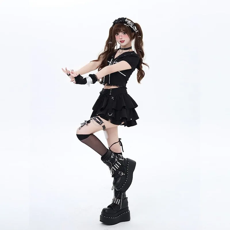 Summer Punk Aesthetics Straps High Waist Cake Skirt
