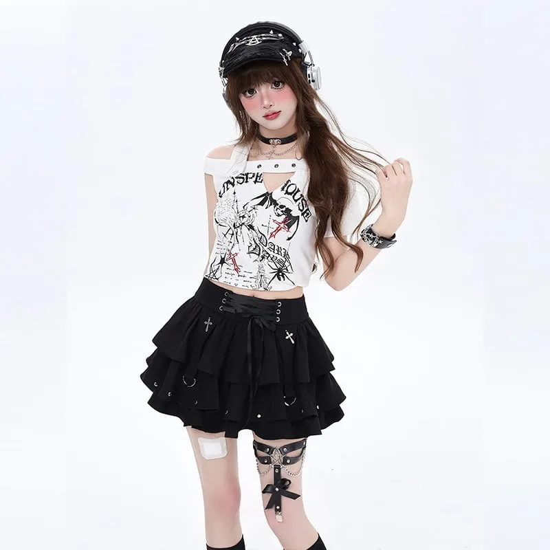 Summer Punk Aesthetics Straps High Waist Cake Skirt