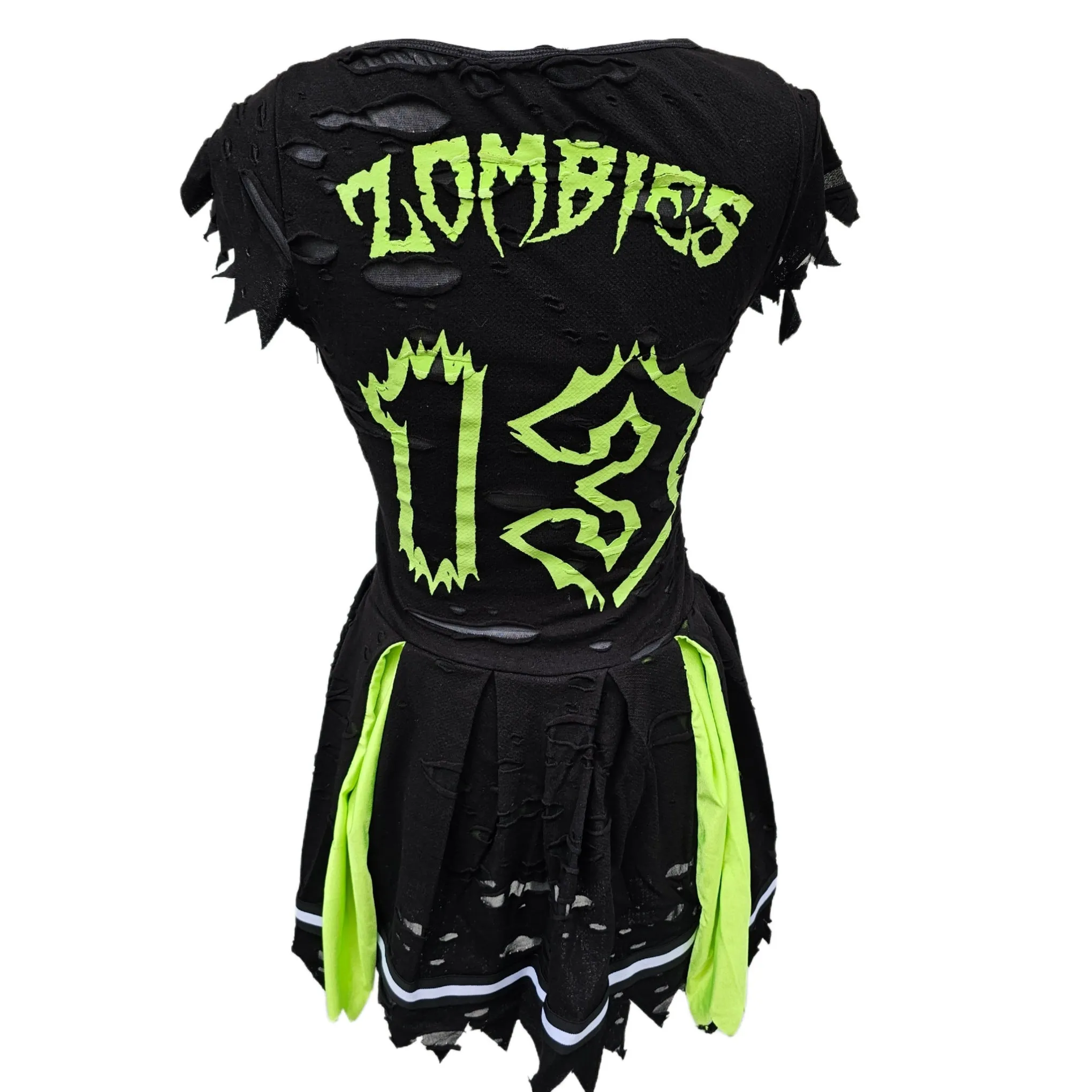 Trickz N Treatz Distressed Z-O-M-B-I-E Cheerleader Costume | Gothic Halloween Look