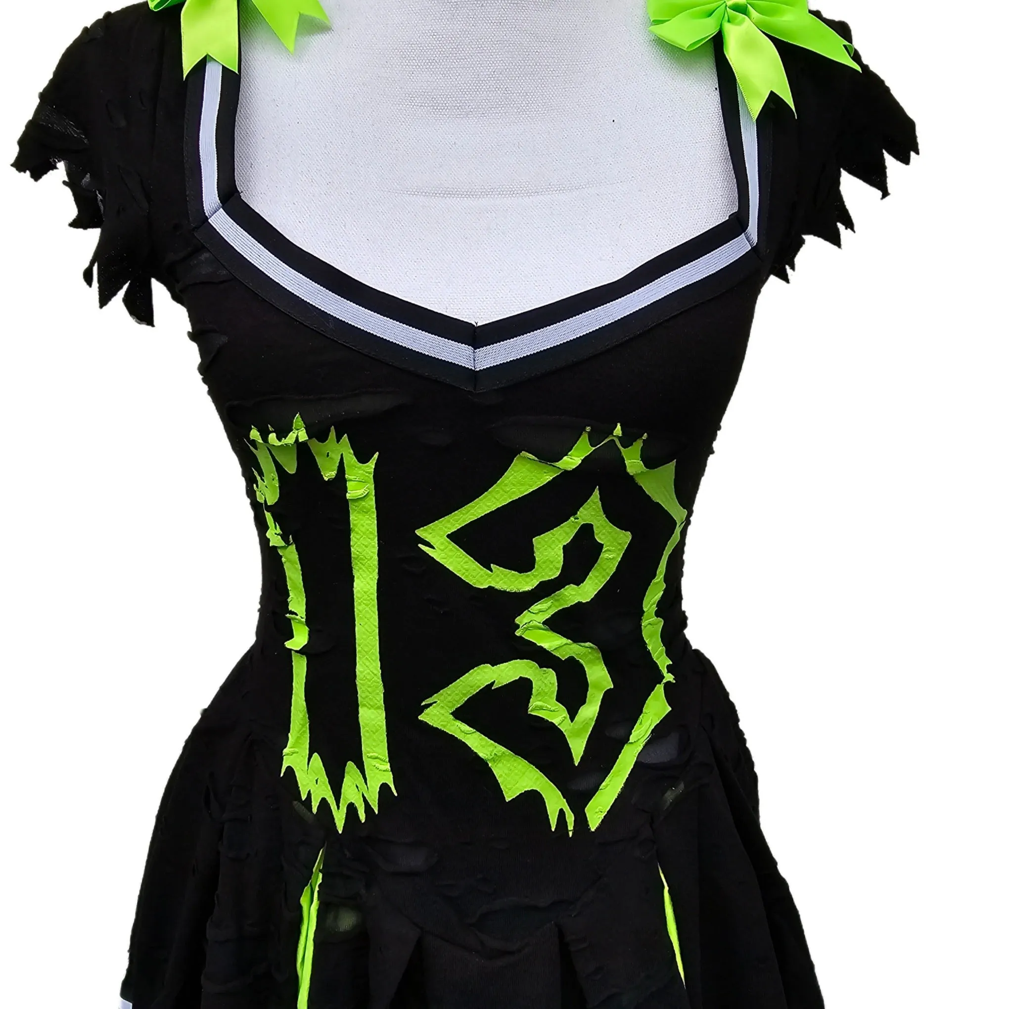 Trickz N Treatz Distressed Z-O-M-B-I-E Cheerleader Costume | Gothic Halloween Look