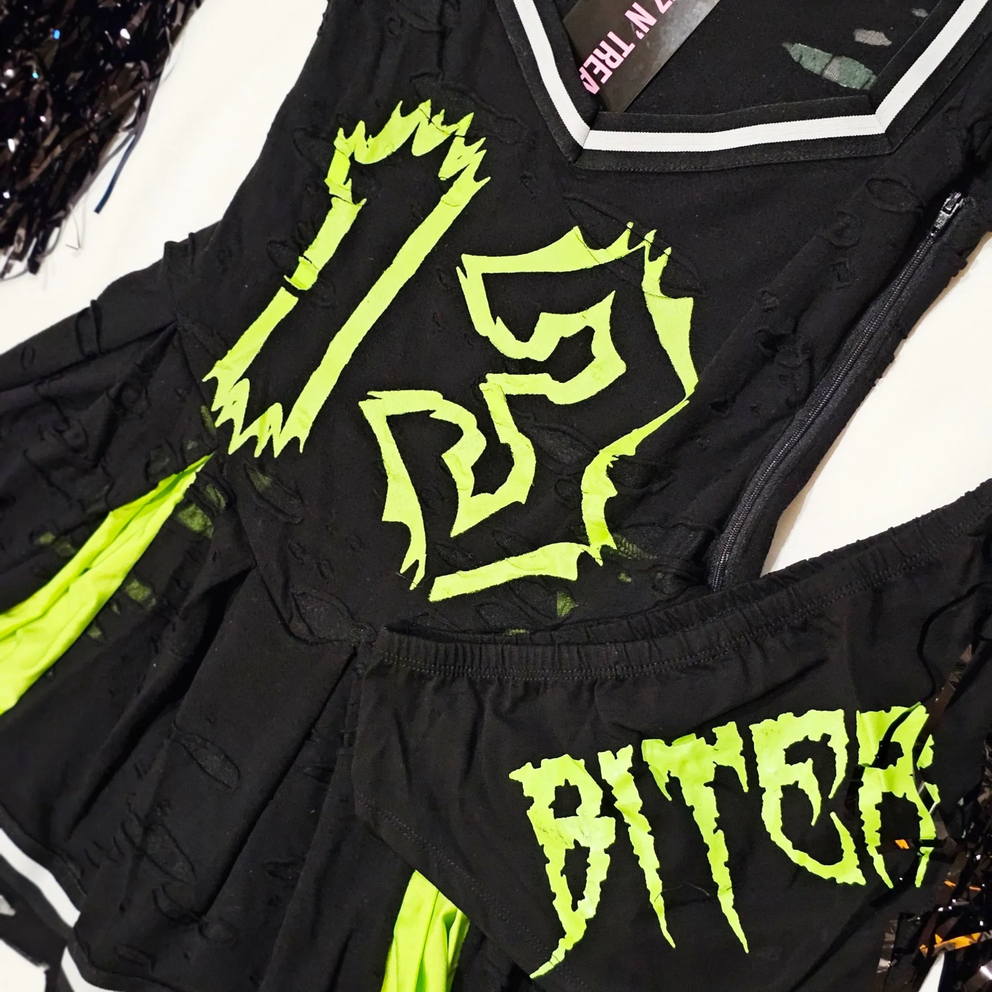 Trickz N Treatz Distressed Z-O-M-B-I-E Cheerleader Costume | Gothic Halloween Look