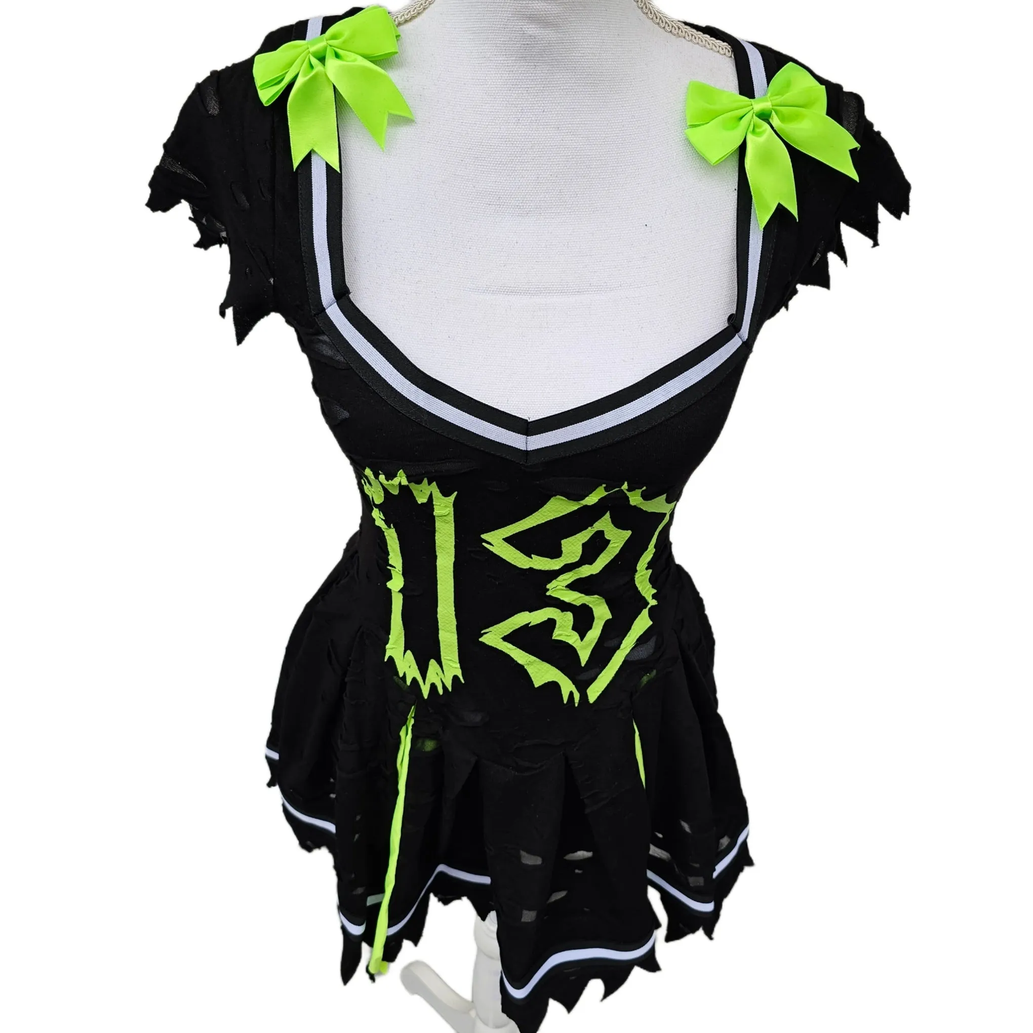 Trickz N Treatz Distressed Z-O-M-B-I-E Cheerleader Costume | Gothic Halloween Look