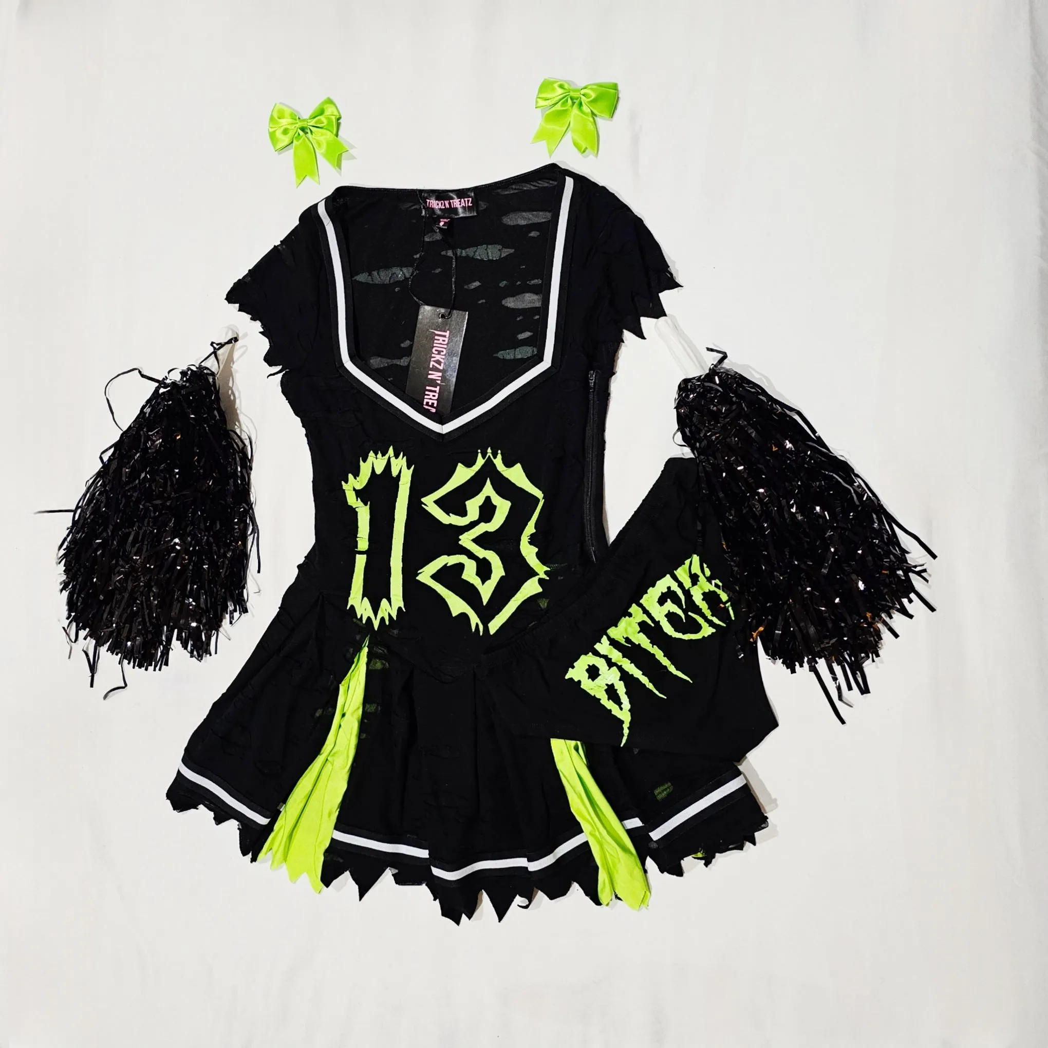 Trickz N Treatz Distressed Z-O-M-B-I-E Cheerleader Costume | Gothic Halloween Look