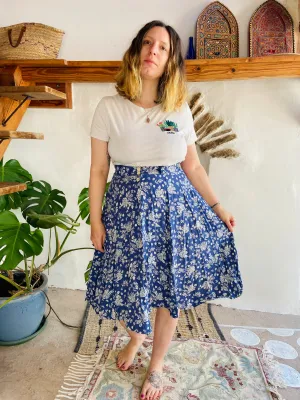 VINTAGE 90’s Blue & White Floral Midi Skirt - S/M