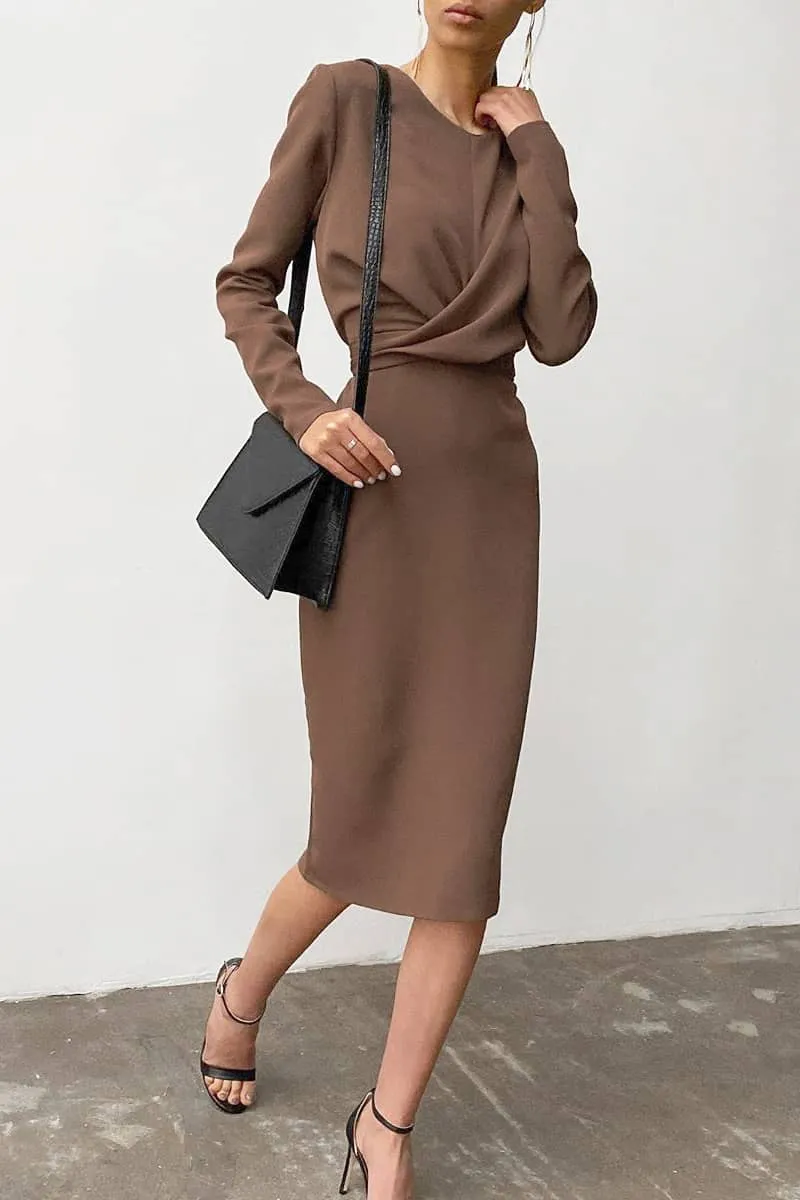 Women's round neck waist long sleeve dress