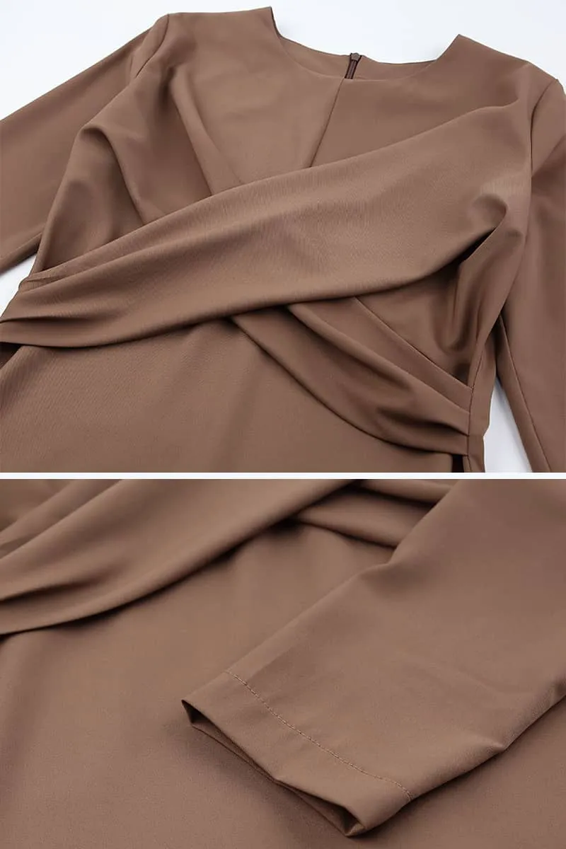Women's round neck waist long sleeve dress