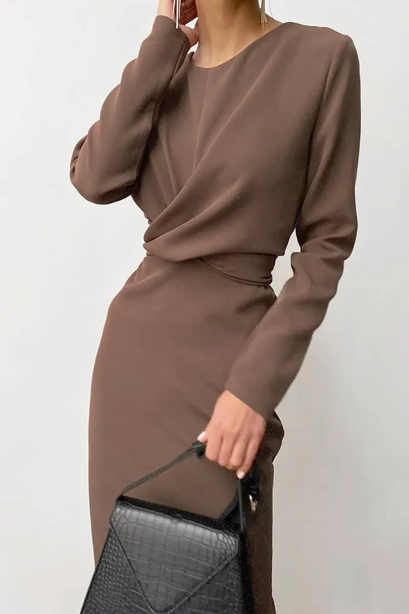 Women's round neck waist long sleeve dress