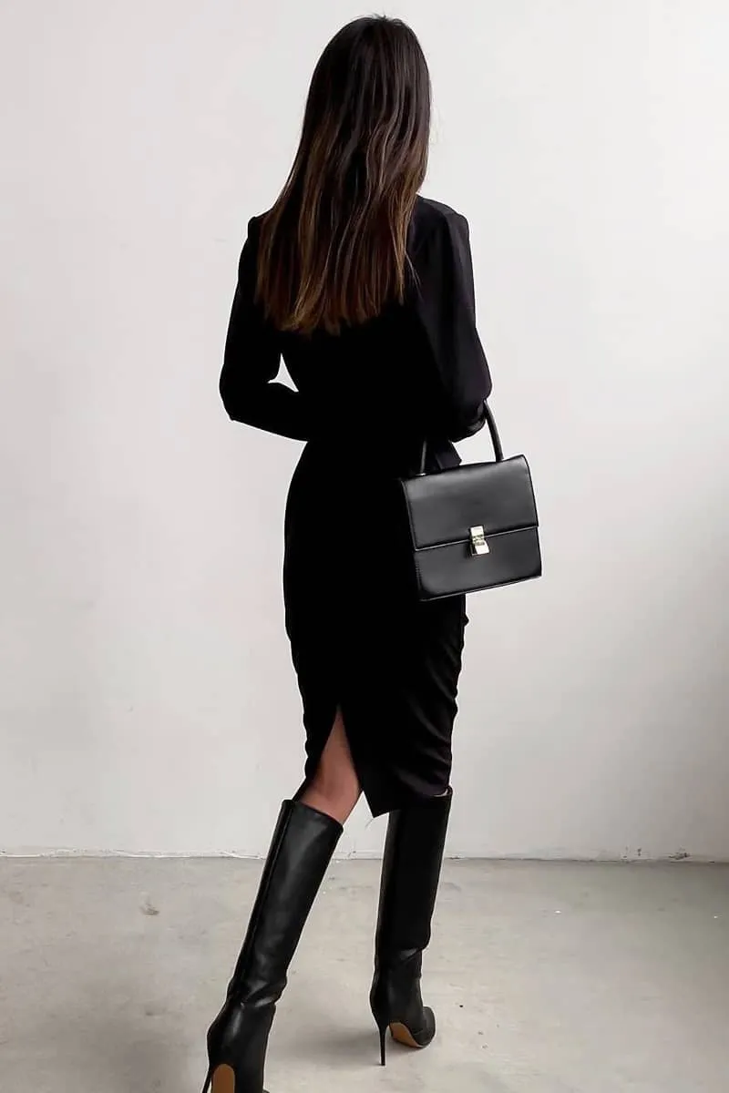 Women's round neck waist long sleeve dress